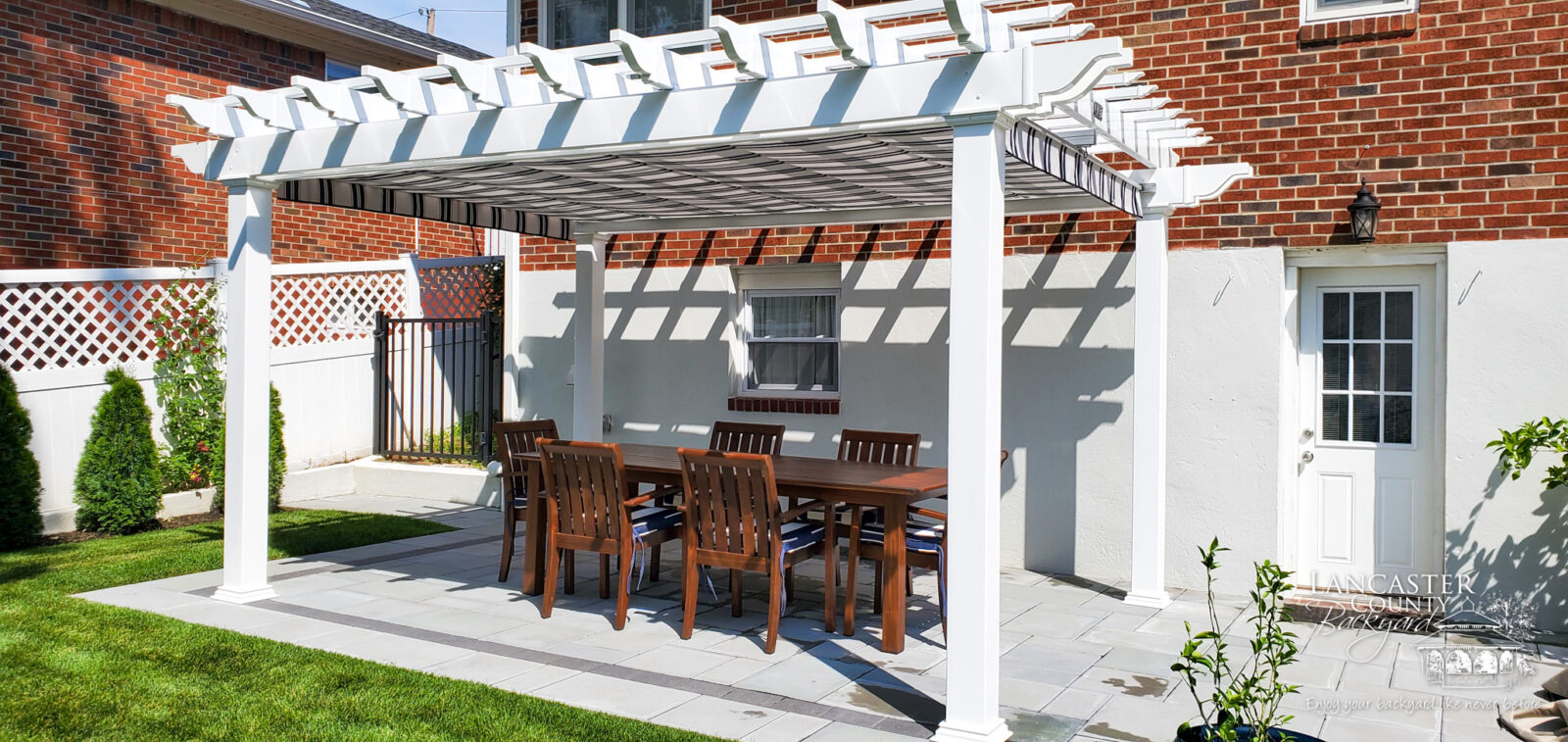 10x14 Vinyl Patio Pergola w/ Canopy | Lancaster County Backyard