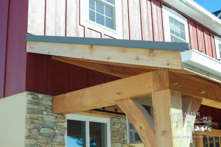 heavy timber frame amish built barn porch
