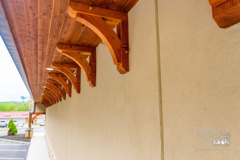 custom timber framing on the side of a store