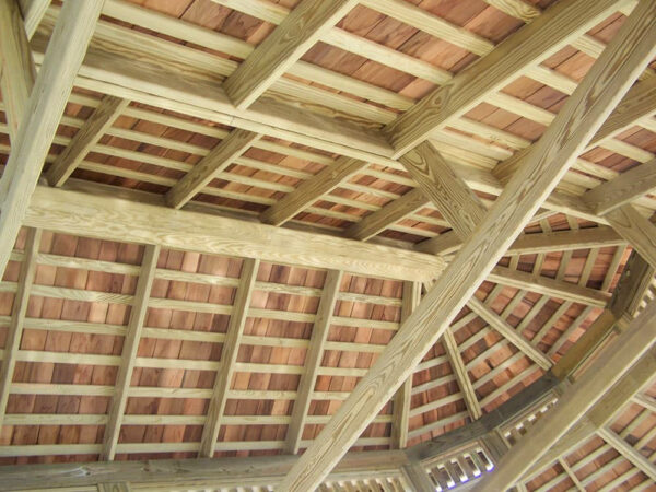 underside of roof of a wood gazebo
