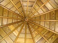 painted backyard gazebo ceiling with cedar shingles