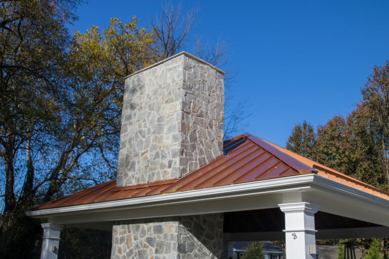 carbbean vinyl outdoor pavilion with a chimney