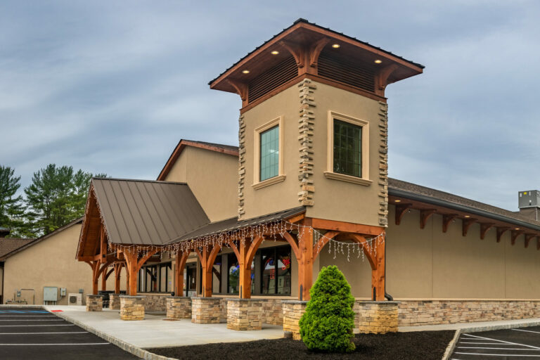 A storefront with timber frame construction in New Jersey